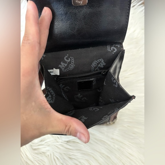 Marc Chantal MC Black Leather Handbag Faux Croc Silver Embossed Accents Vintage - Picture 6 of 6